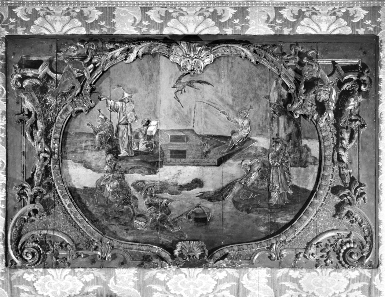 Painel Overdoor com tema chinês, c.1730 (madeira policromada e dourada) de French School