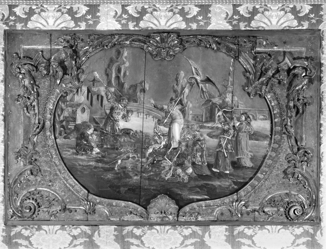 Painel Overdoor com tema chinês, c.1730 (madeira policromada e dourada) de French School