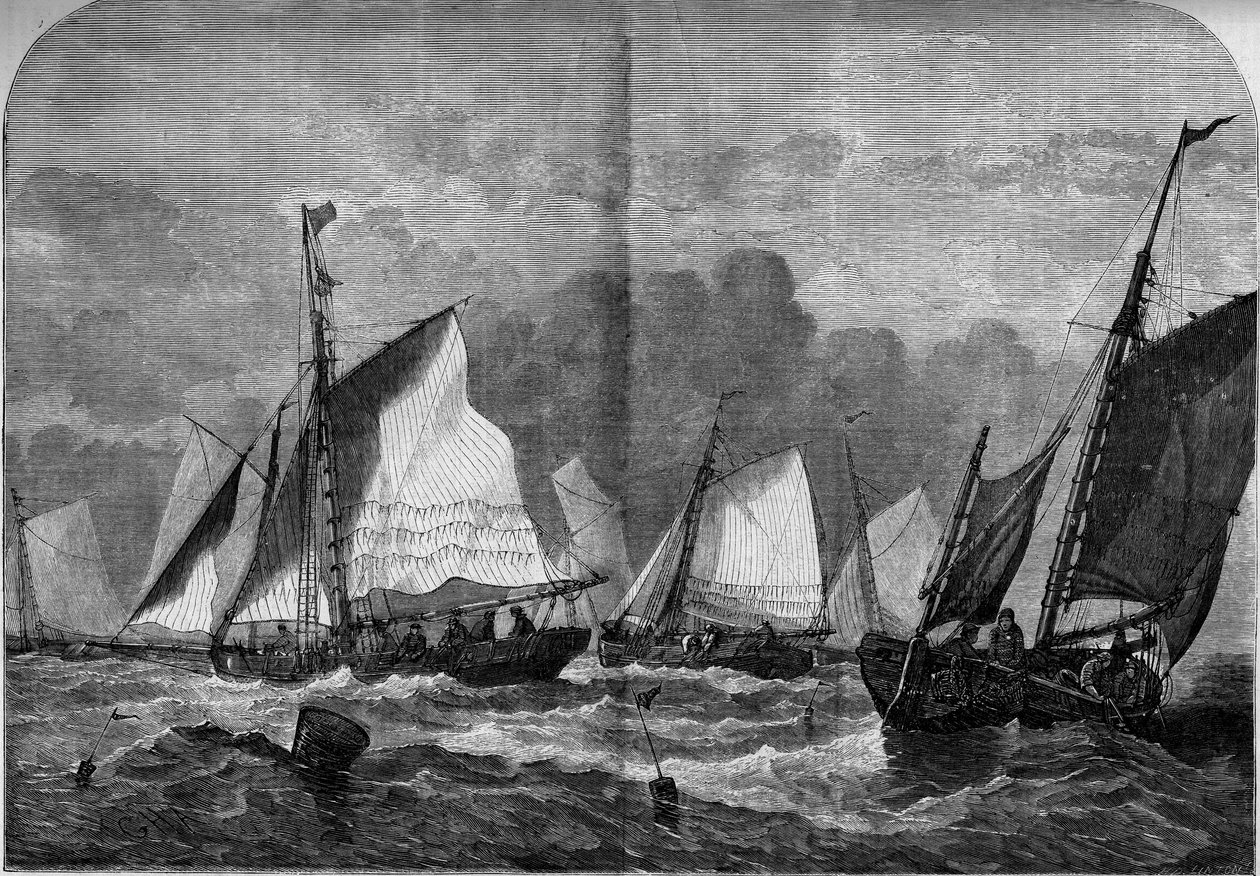 Pescadores de ostras em Whitstable Bay, Inglaterra de French School