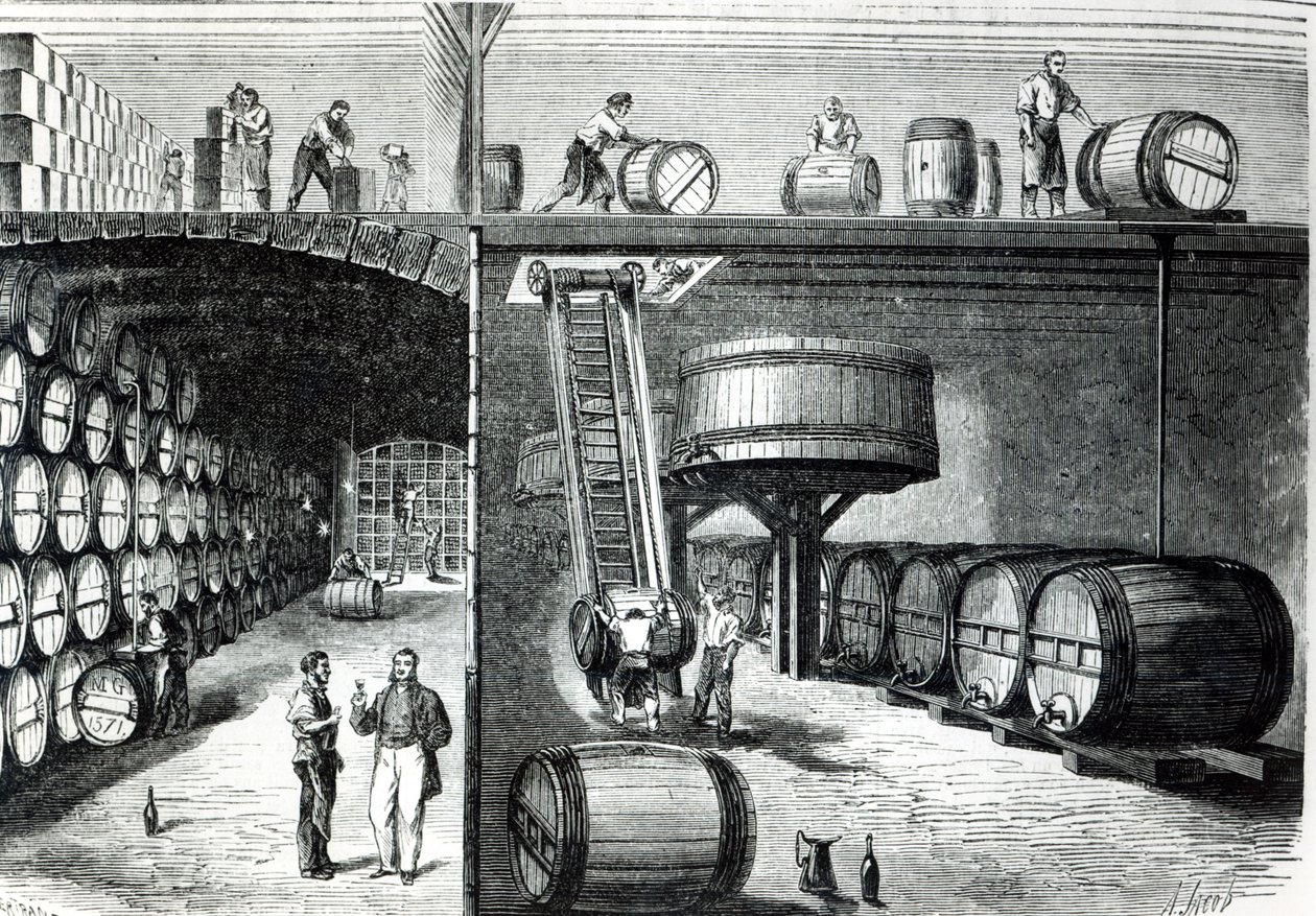 P. Morel e F. Souzac Cellars e Workshops em Bordeaux do Le Monde Illustre, 1864 de French School