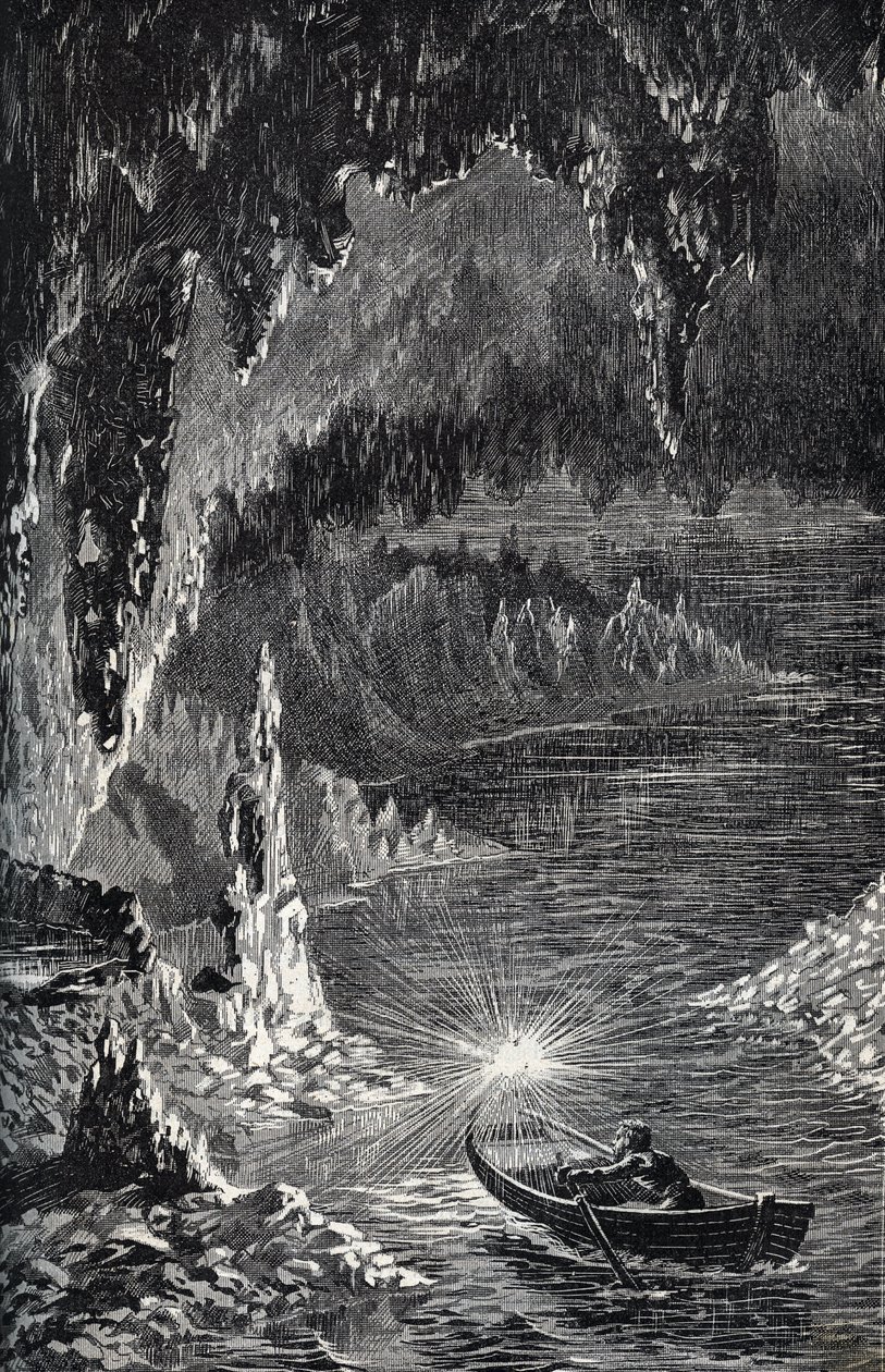 Gruta de Padirac no departamento de Lote, em França - Riviere souterraine - Gouffre de Padirac - dans le Lot en France - gravura em "PATRIE" - DESCRIÇÃO PIQUE DE LA FRANCE EN 6 VOLUES BY LUCIEN HUARD - final do século XIX de French School