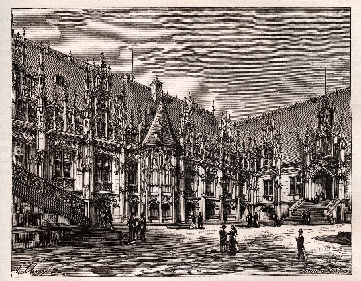 Palais de justice de Rouen antigo parlamento da Normandia - gravura em "France illustree: geography, history, statistical administration" de V.A. Malt-Brown. 1884 de French School