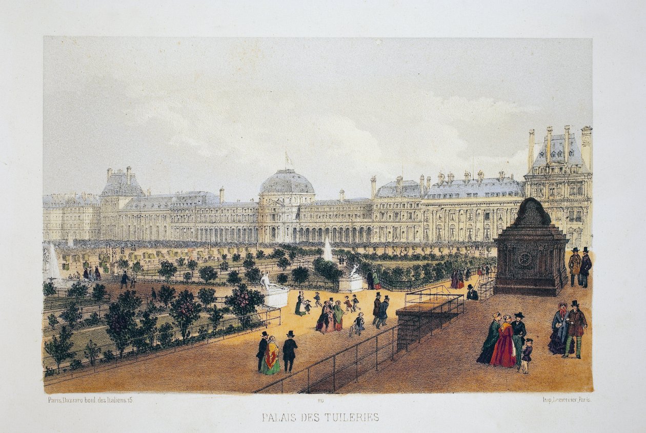 Palais des Tuileries, Paris. Litografia aquarela, ilustração em "Album, souvenirs de Paris", Daziaro editor, Paris de French School