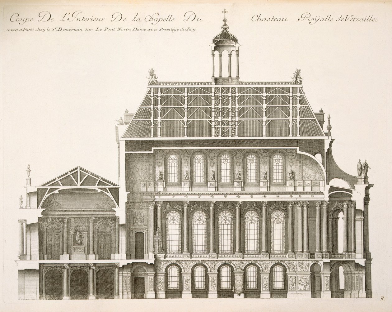 Palácio do Louvre: A Capela Real, Seção, c.1720s de French School
