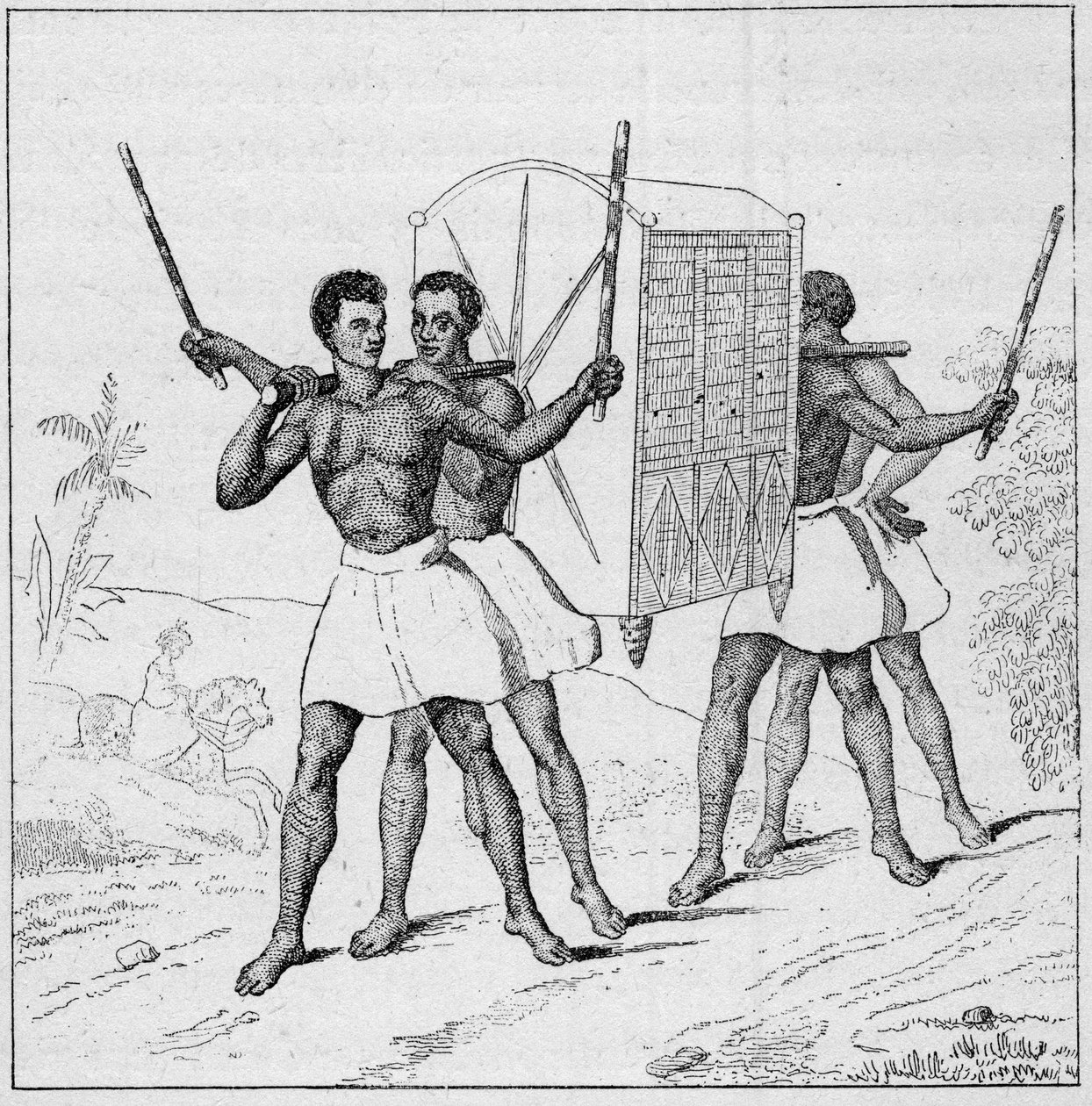 Viagem Palanquim à Ilha Bourbon (Ilha da Reunião) no século XVIII. Gravura em "La Marine et les colonies: comércio". de French School