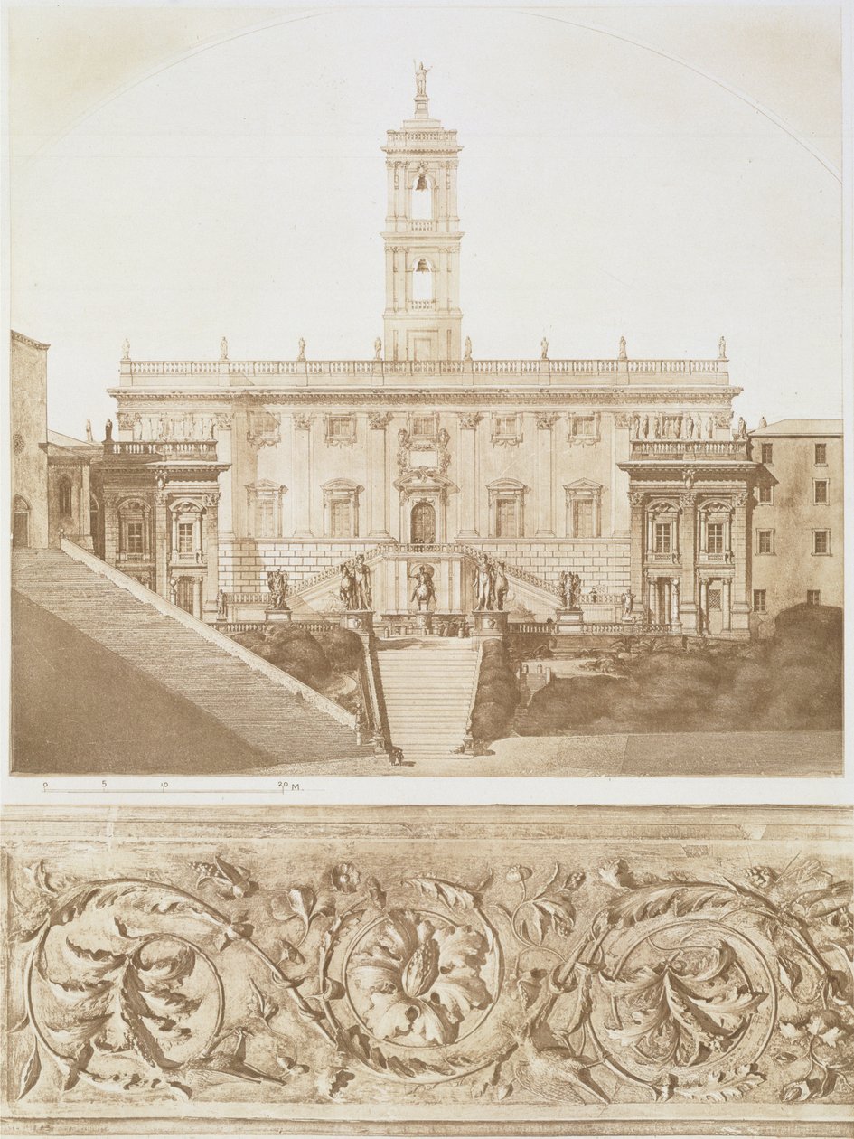 Palazzo Senatorio, o Capitólio, Roma, a partir de fragmentos de arquitetura da Idade Média e do Renascimento, gravada por Jules Adolphe Chauvet (n.1828) de French School