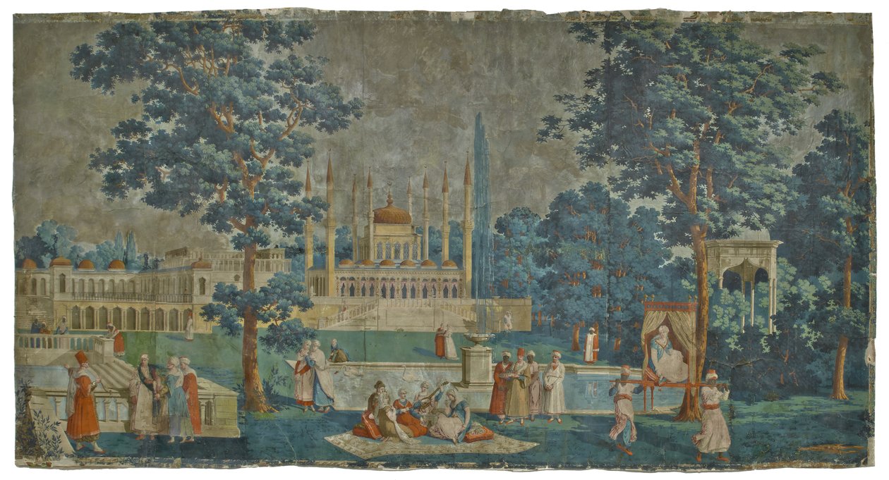Painel das margens do Bósforo, 1828 (papel) de French School