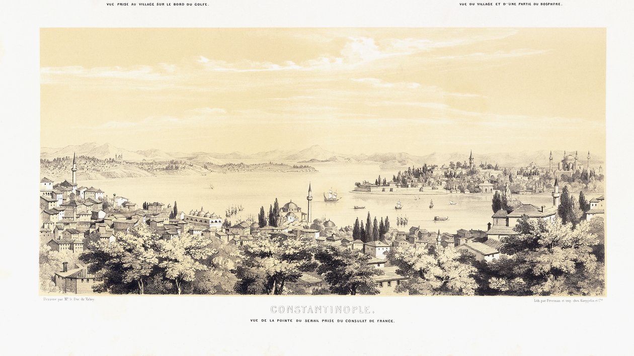 Panorama de Constantinopla, com duas vistas de Buyukdere de French School