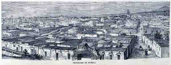 Panorama de Puebla, México central, das cidades antigas do mundo novo, por Claude-Joseph-Desire Charnay, bar. 1887 de French School
