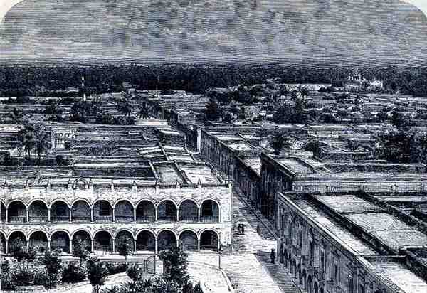 Vista panorâmica de Mérida, das antigas cidades do novo mundo, por Claude-Joseph-Desire Charnay, pub. 1887 de French School