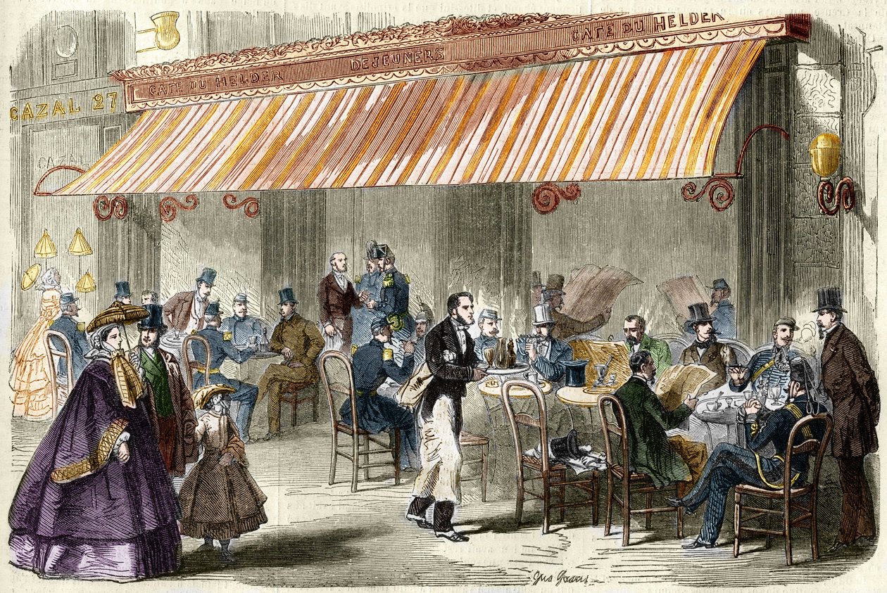 Paris, no século XIX. O boulevard des Italians em 1859: fora do café Helder, às cinco horas da noite. de French School