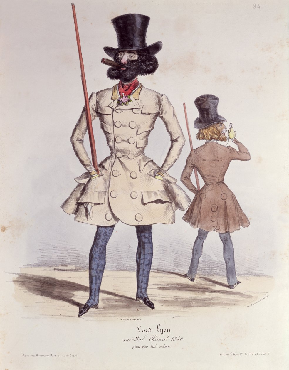Dândis parisienses no Bal Chicard, 1840 (cor litho) de French School