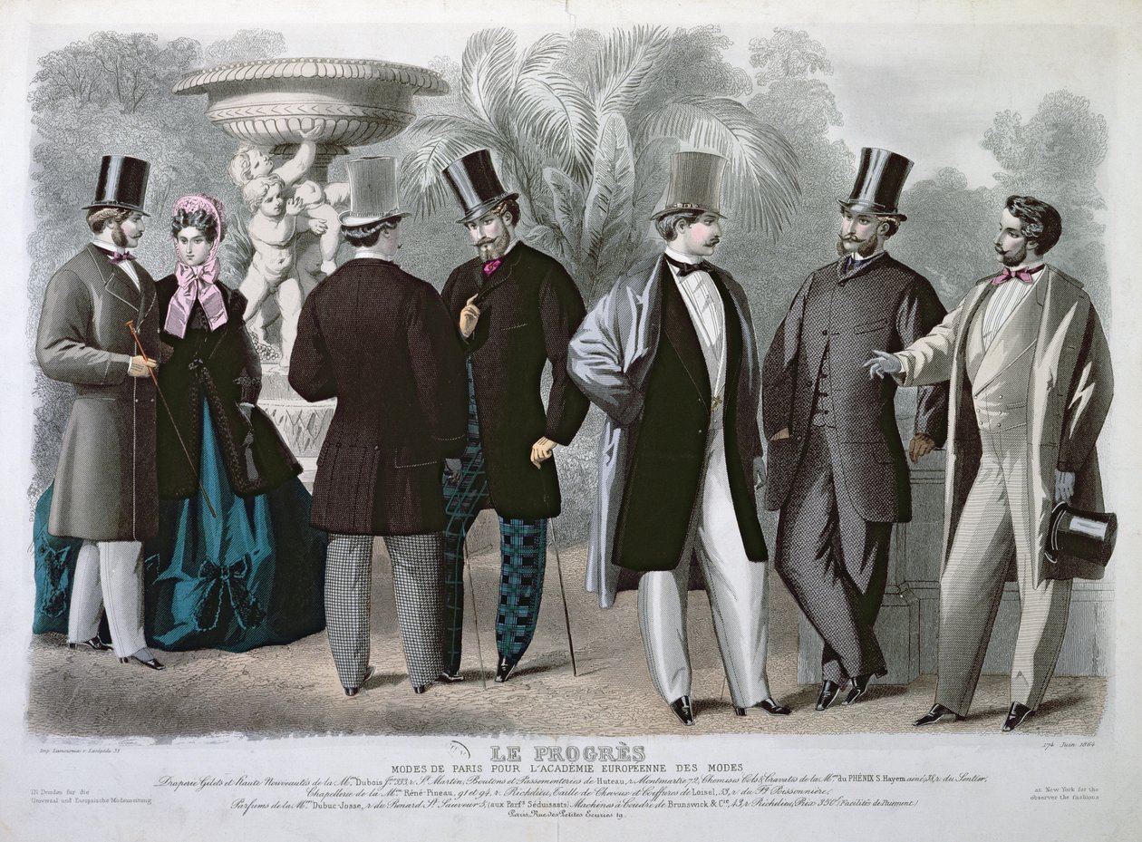 Placa de moda parisiense para Le Progres, junho de 1864 (gravura a cores) de French School