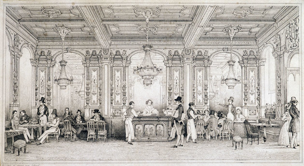 Café parisiense no início do século XIX. de French School