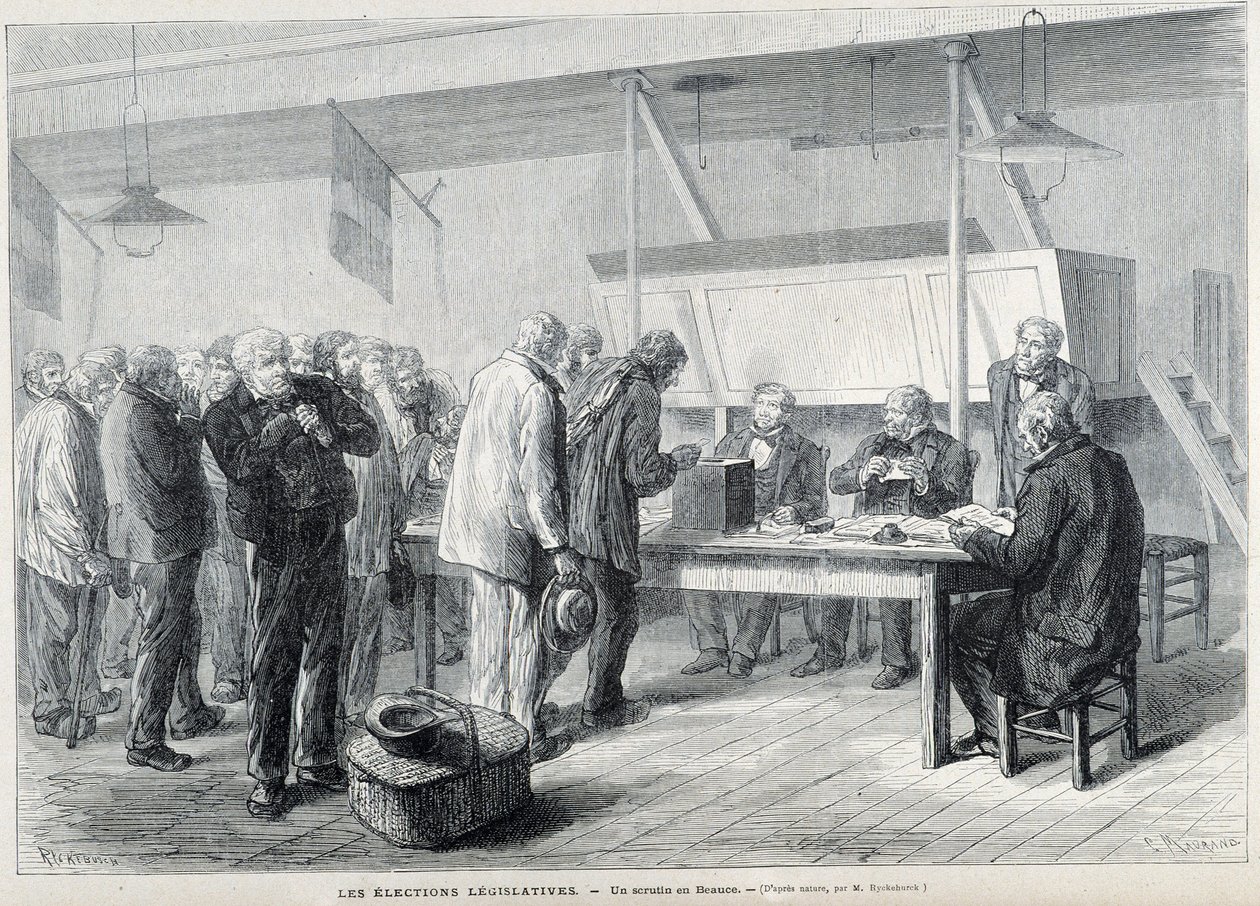 Eleições legislativas: uma mesa de voto em Beauce - no "Le Monde Illustré", Março de 1876 de French School
