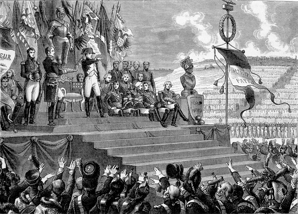Festa no Camps de Boulogne: Napoleão I cônsul. Gravura - no "Histoire de France" de Henri Martin. Século XIX. de French School