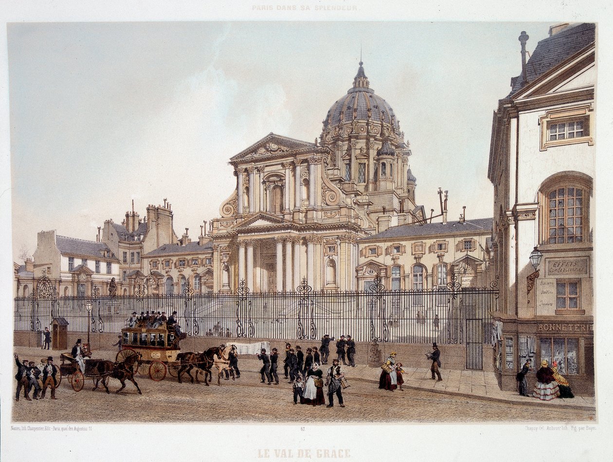 Passagem pela igreja de Val de Grace em Paris - litografia de French School