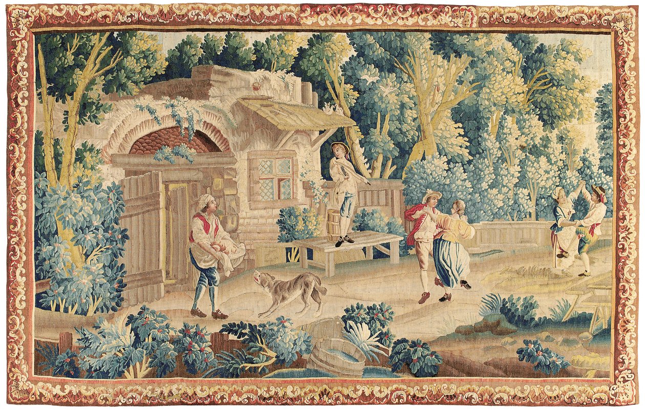 Tapeçaria pastoral, Aubusson, meados do século 18 de French School