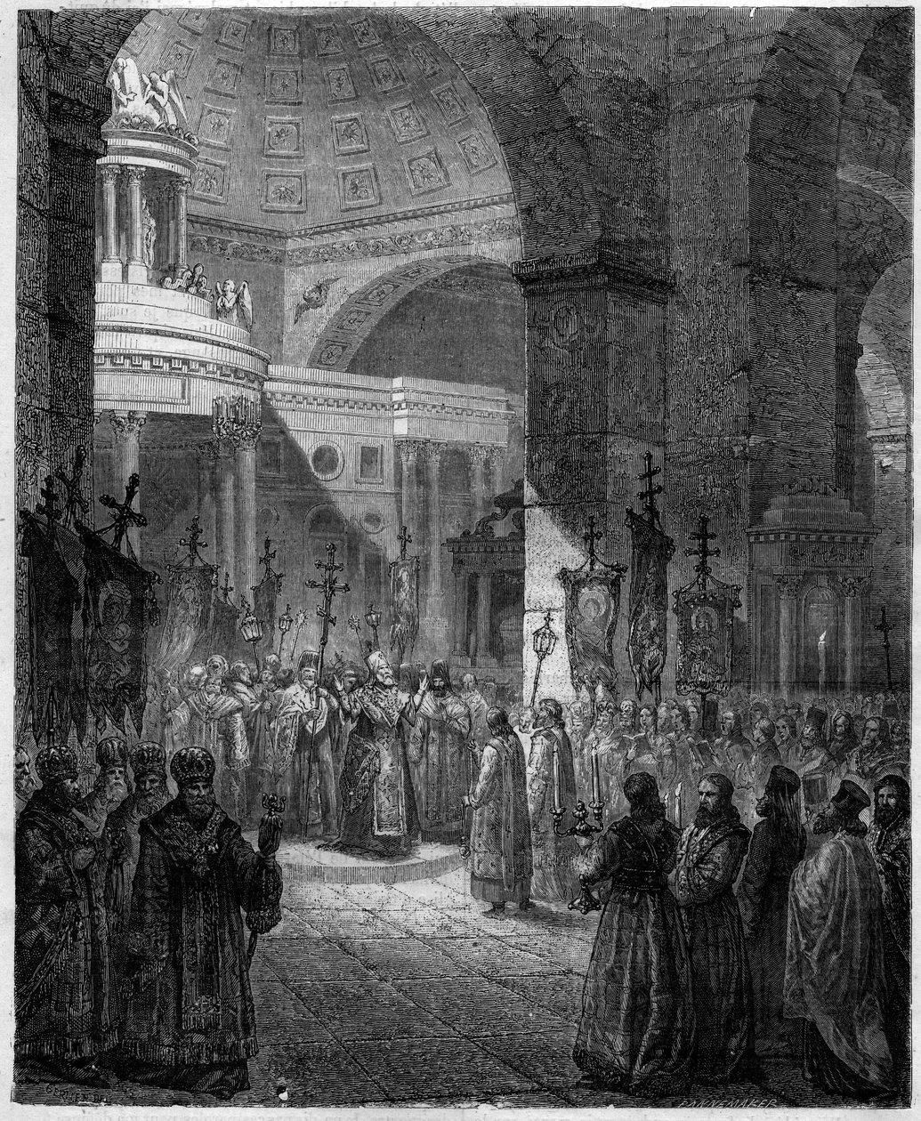 Patriarca Fótios ou Fótius, Patriarca de Constantinopla, erudito e estadista bizantino (810-893). Gravura em "Histoire des Papes-Rois-Queen and Empereurs a travessa les centuries" de Maurice Lachatre de French School
