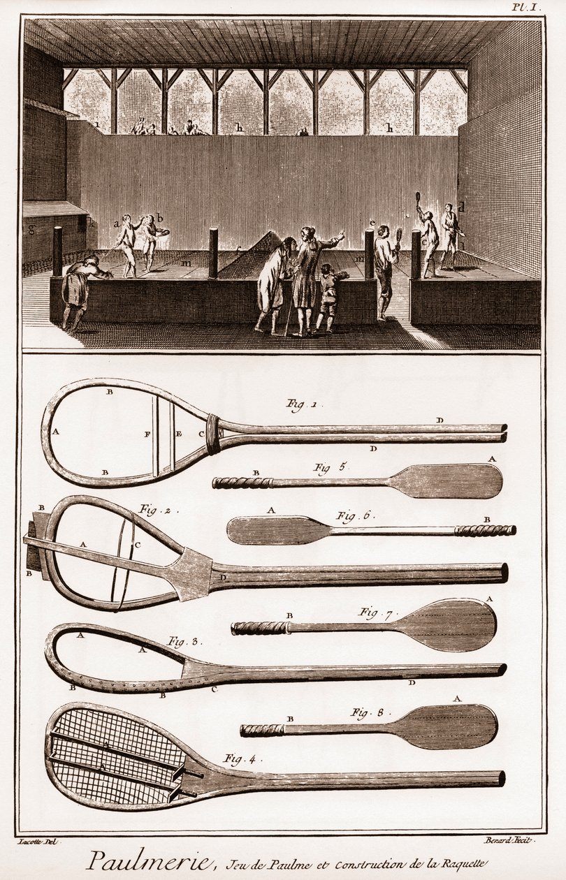 Paulmerie - Jeu de paume et construction de la racket - Jeu de Paume court e várias etapas na construção de raquetes (morcegos ou battoirs) - "La Grande Encyclopedie, ou Dictionnaire Raisonne des Sciences, des Arts et des Metiers" (Encicloped de French School
