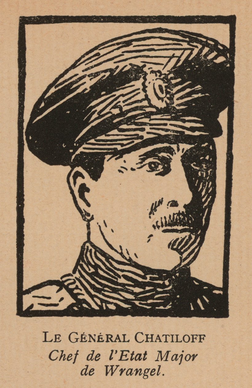 Pavel Chatilov, Chefe do Estado-Maior do Exército Branco do General Pyotr Wrangel no sul da Rússia durante a Guerra Civil Russa (litografia) de French School
