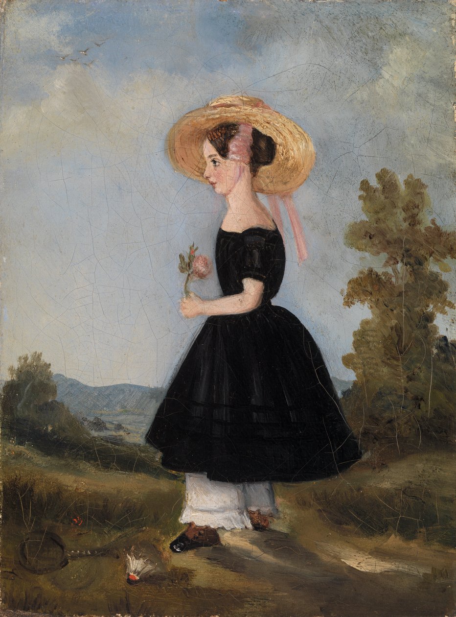 Camponesa com chapéu em uma paisagem, 1840 de French School