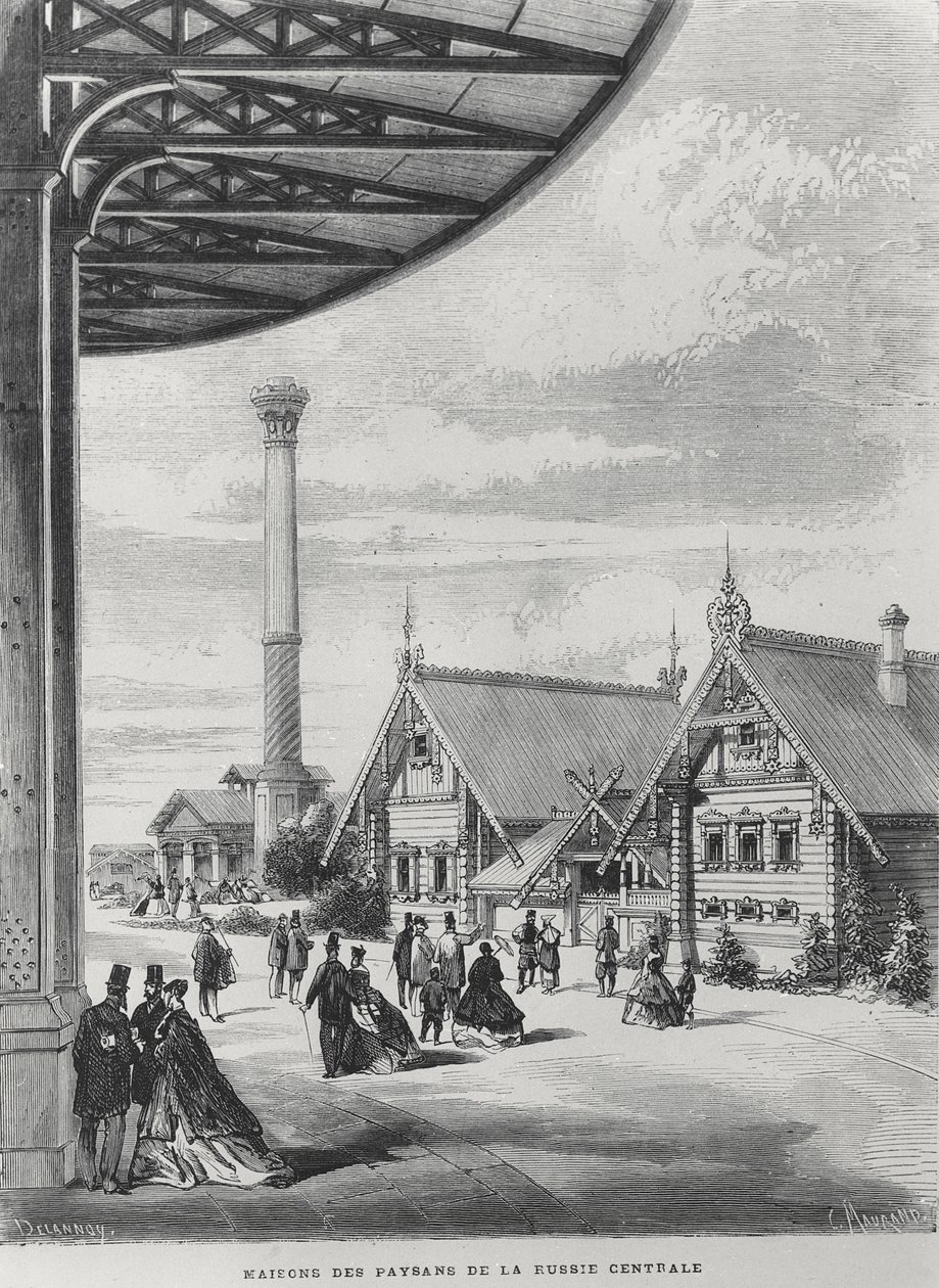 Casas camponesas no pavilhão russo na Exposição Universelle de 1867 (litho) de French School