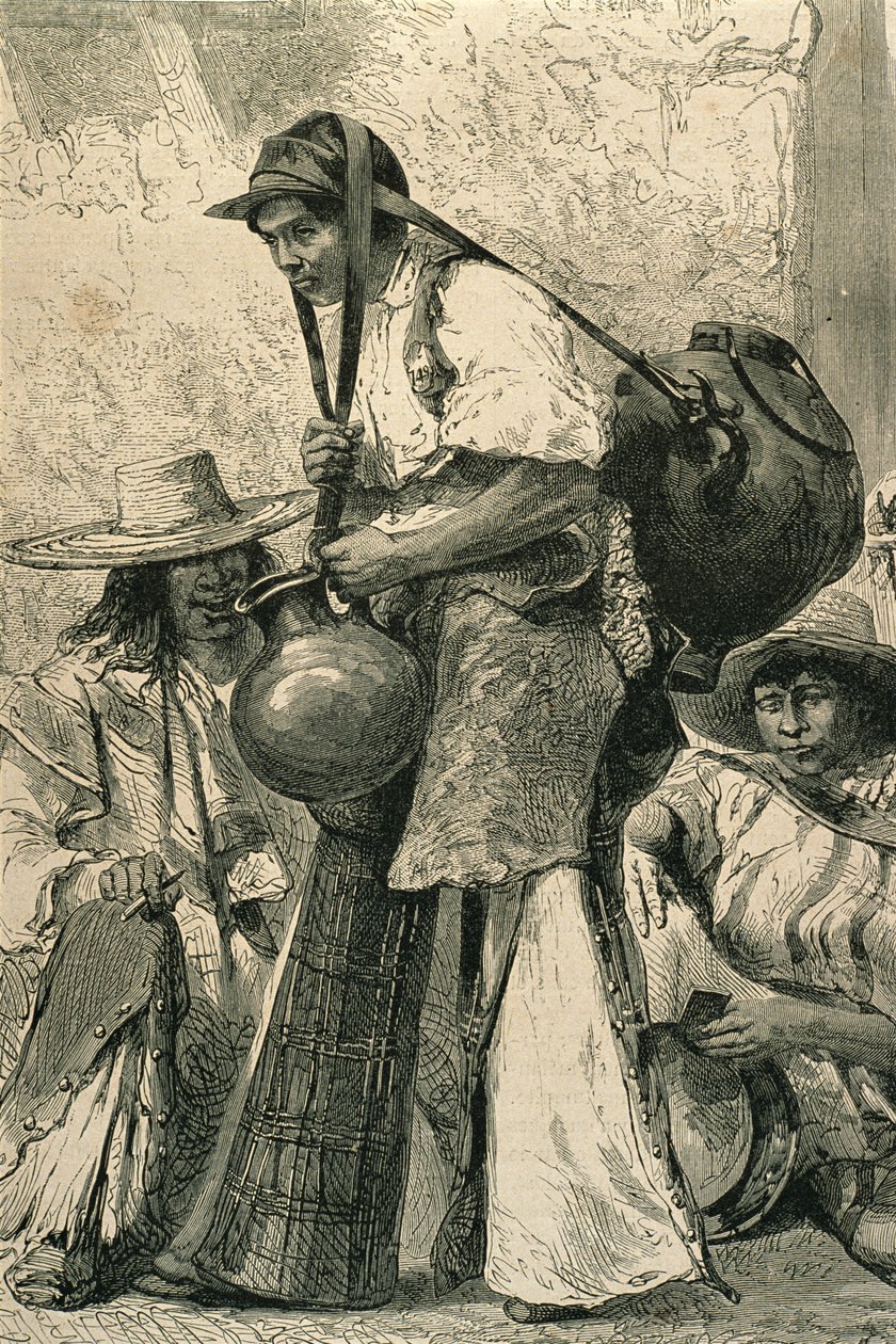 Camponeses na Cidade do México, década de 1860 (gravura) de French School