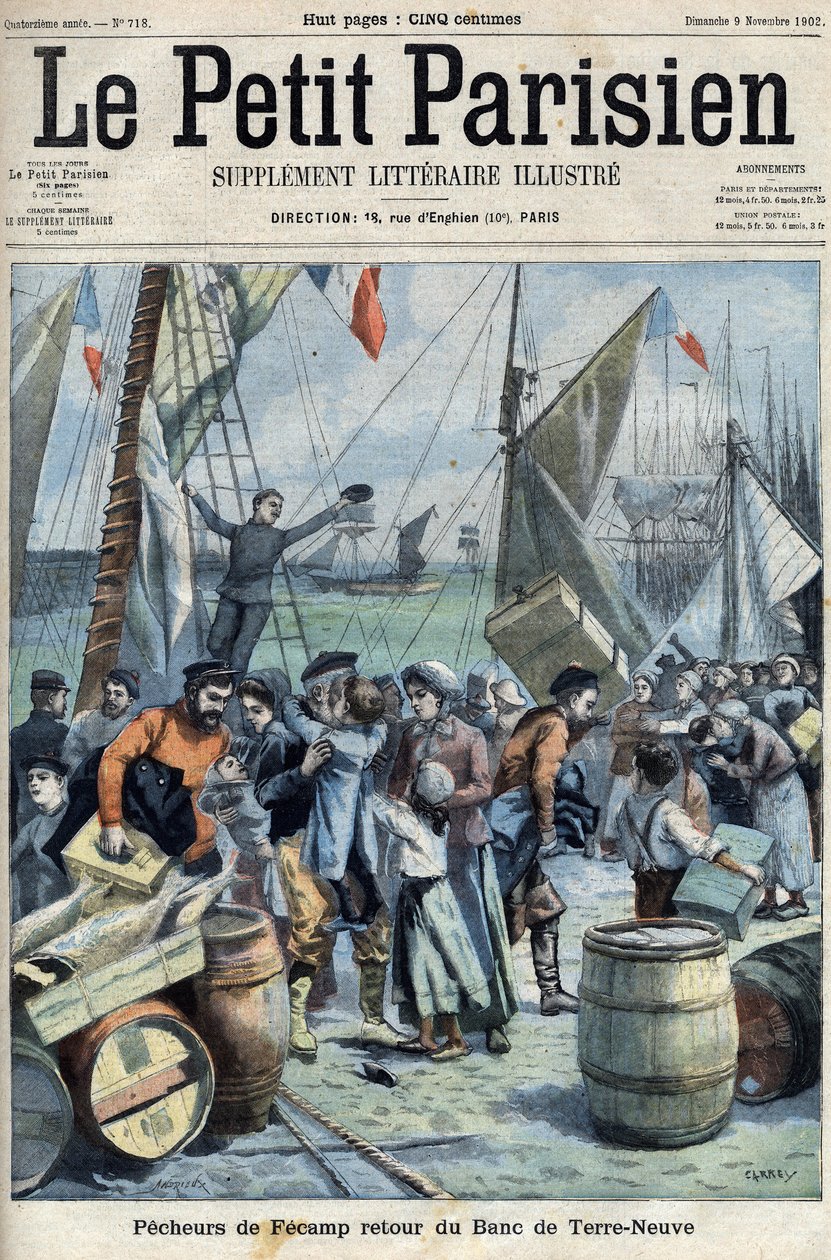Pecheurs de Fecamp: regresso do Banc de terre Neuve (Terra Nova), em " Le petit Parisien". de French School
