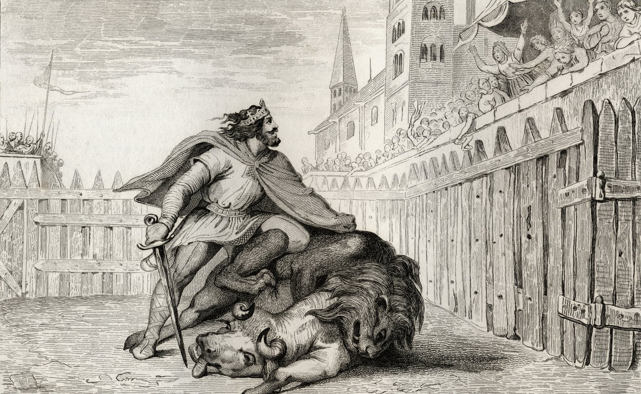 Pepino III (714-68) O Breve com o Leão e o Touro, de &39;Histoire de France&39; de Colart, publicado em 1840 de French School