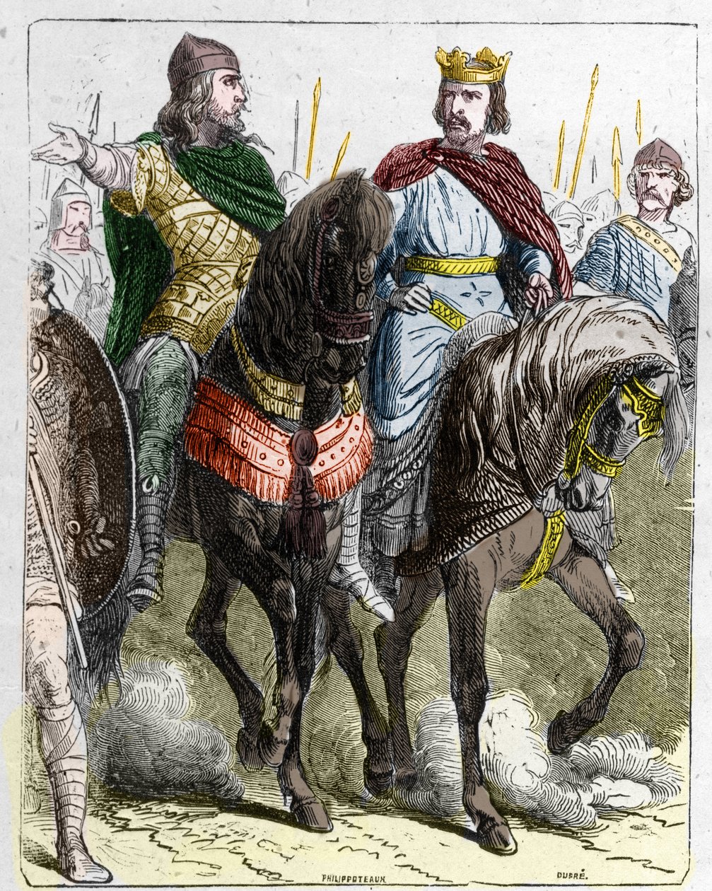 Pepin II de Herstal, conhecido como Pepin le Gros ou Pepin le Jeune (645 -714) com Clovis III, rei dos Francos de 691 a 695. de French School