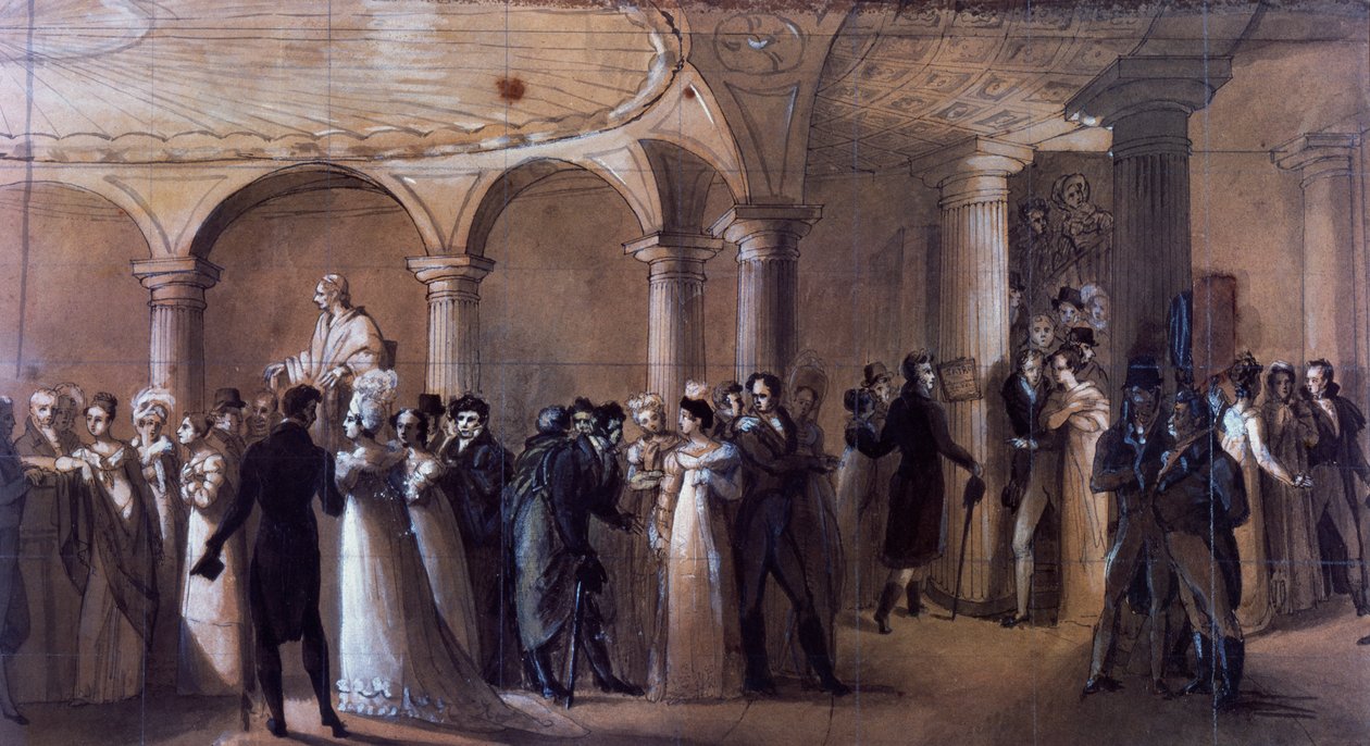 Peristyle at Theatre-Francais in Paris, c.1822 (cor litho) de French School