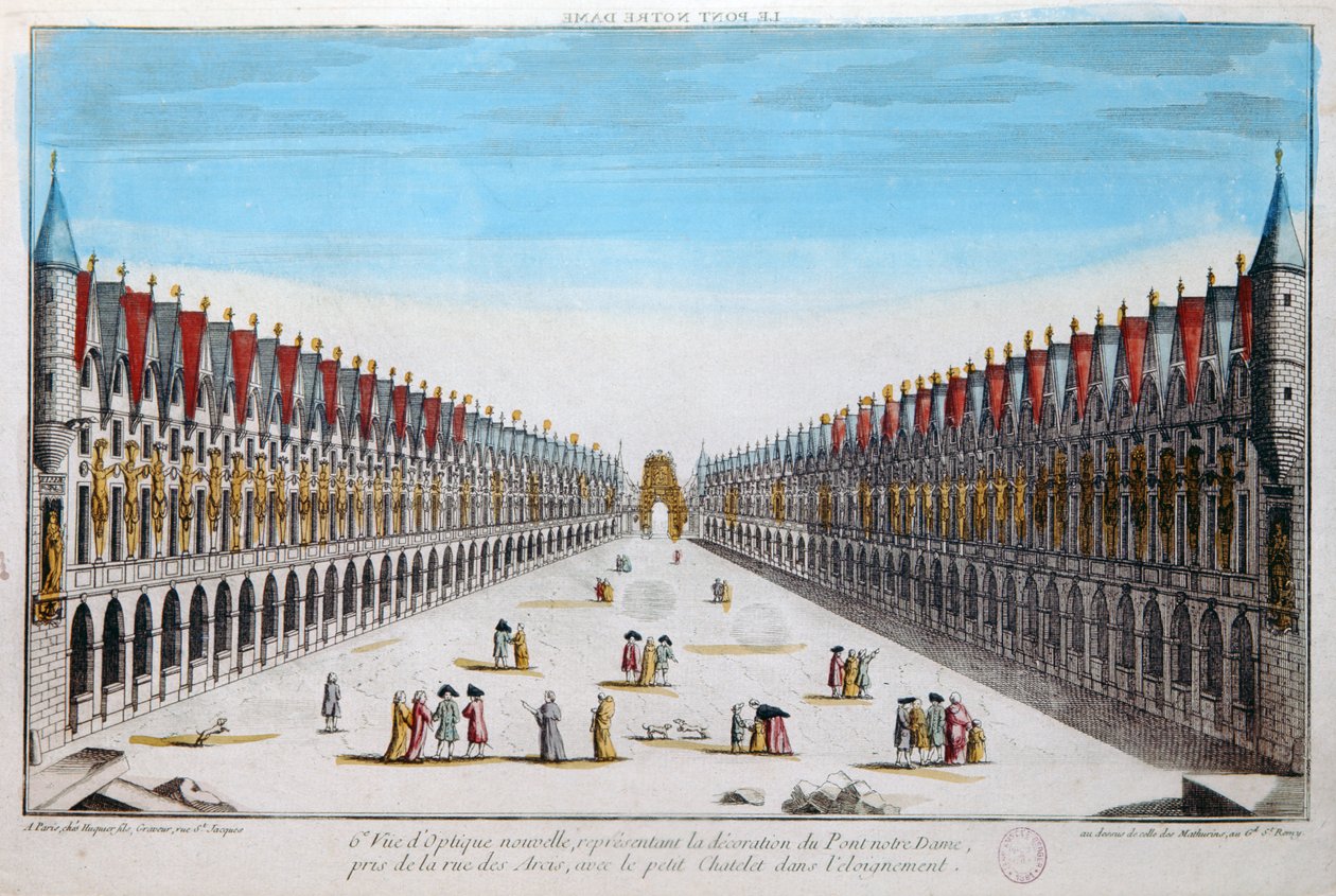 Vista perspectiva, de, decorações, ligado, a, pont, notre-senhora, em, paris de French School