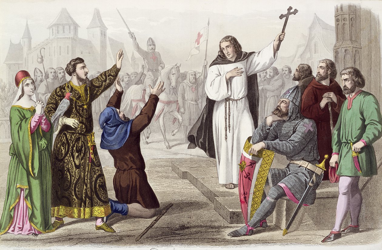 Pedro, o Eremita (1050-1115) pregando durante a Primeira Cruzada em 1095 de French School