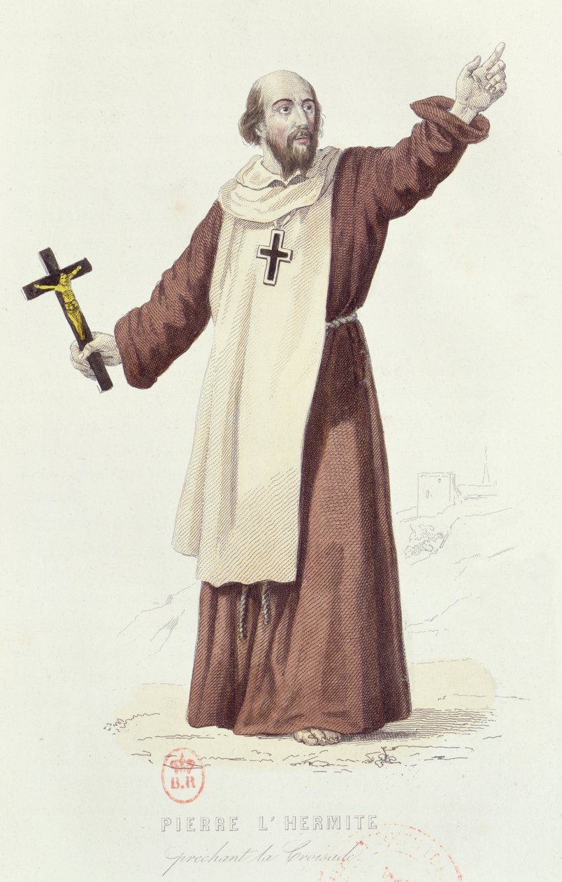 Pedro, o Eremita (c.1050-1115) pregando a Primeira Cruzada em 1095, c.1840 (gravura a cores) de French School