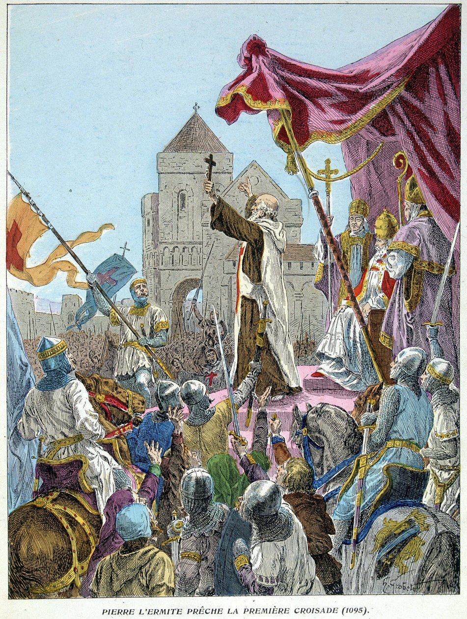 Pedro, o Eremita, prega a 1ª Cruzada em 1095 de French School