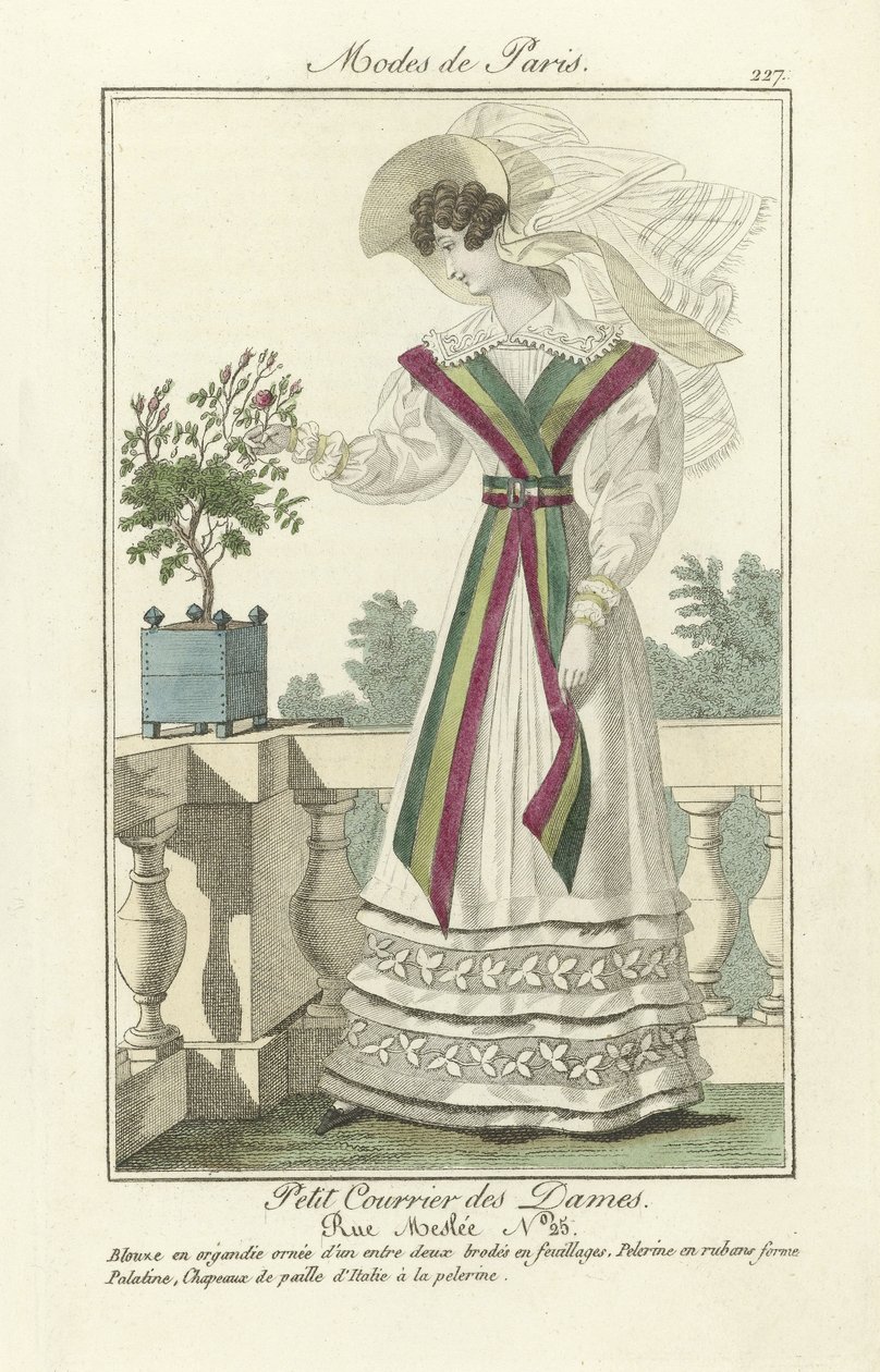 Petit Courrier des Dames, Rue Meslee No. 25, de Modes de Paris, pub. 1824 (gravura a cores) de French School