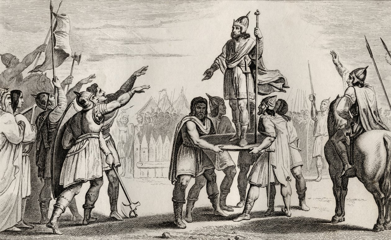 Pharamond, lendário rei da França, de &39;Histoire de France&39; de Colart, publicado em 1840 de French School