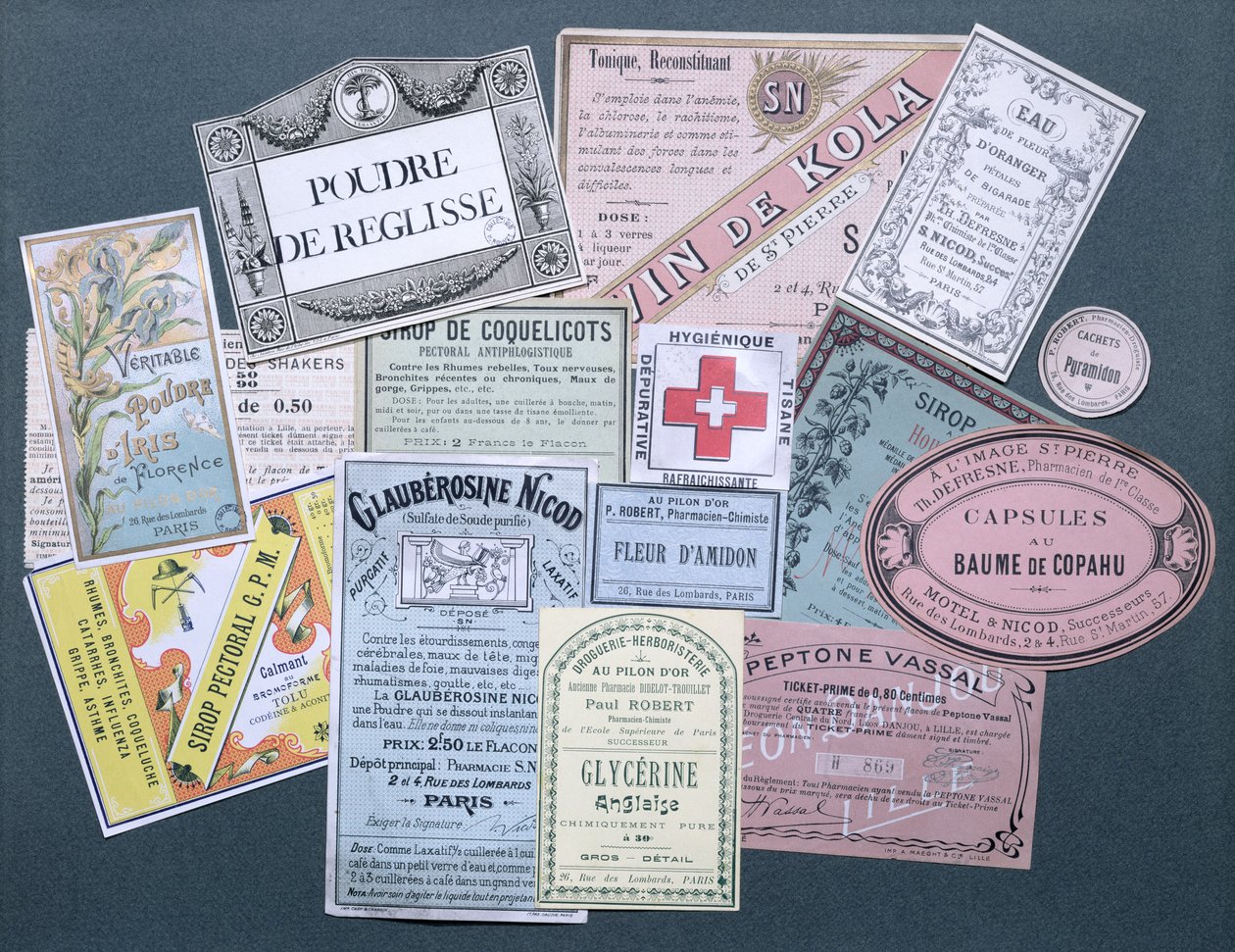 Etiquetas farmacêuticas, final do século XIX e início do século XX de French School