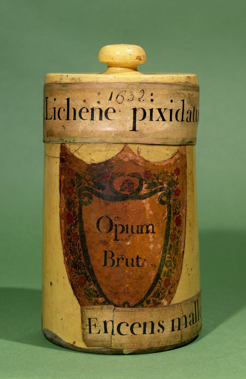 Frasco farmacêutico para armazenamento de ópio bruto, 1632 (cerâmica) de French School