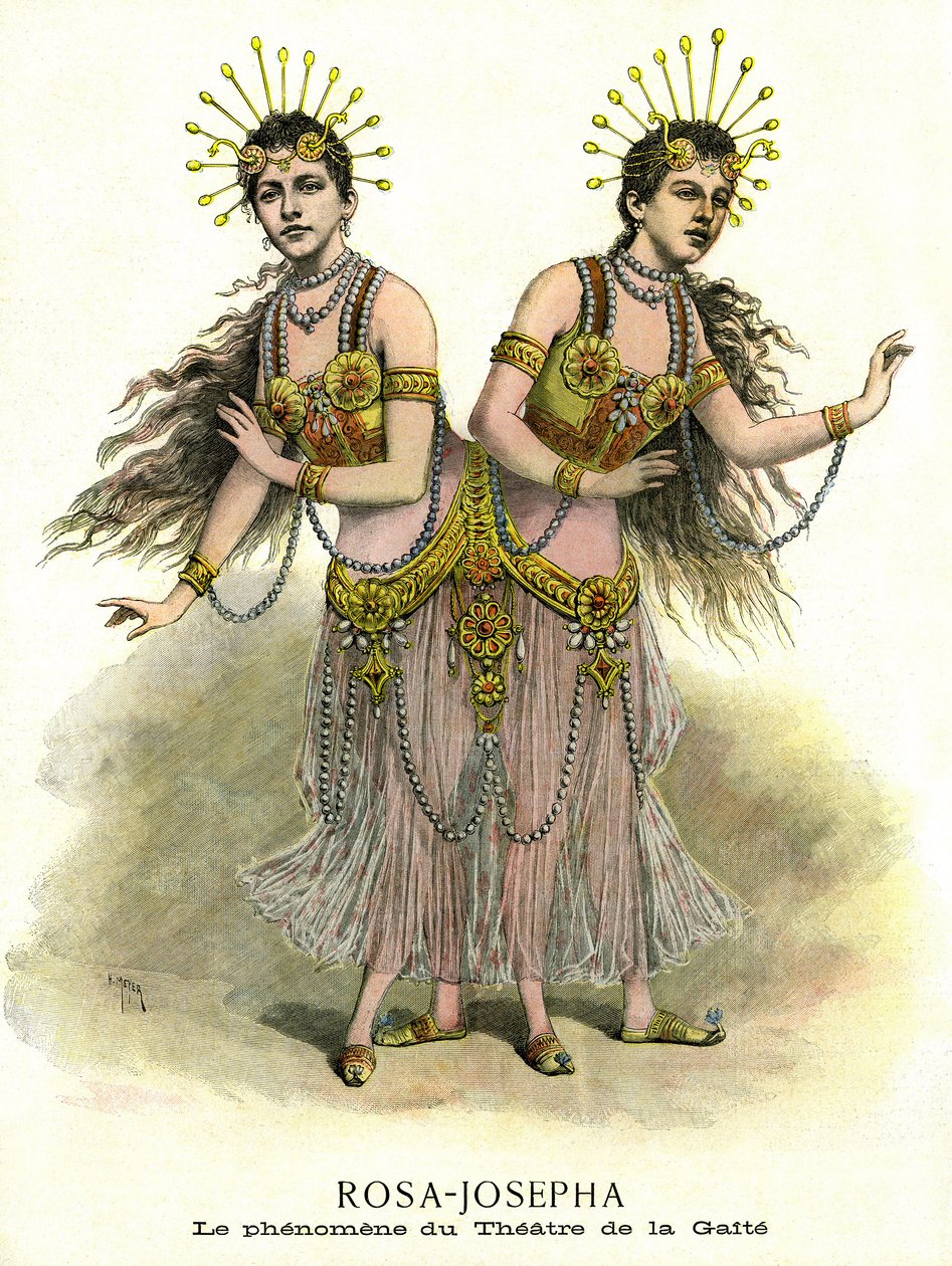 Fenómenos em espectáculo : Rosa-Josepha, irmãs-sisamoises apresentadas no teatro de la Gaite em Paris, em 1891 (impresso) de French School