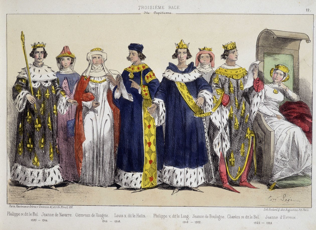 Philip IV the Bel, Jeanne de Navarre, Clemence da Hungria, Louis X Le Hutin, Philippe V the Long, Jeanne de Boulogne, Charles IV the Bel, Jeanne d
