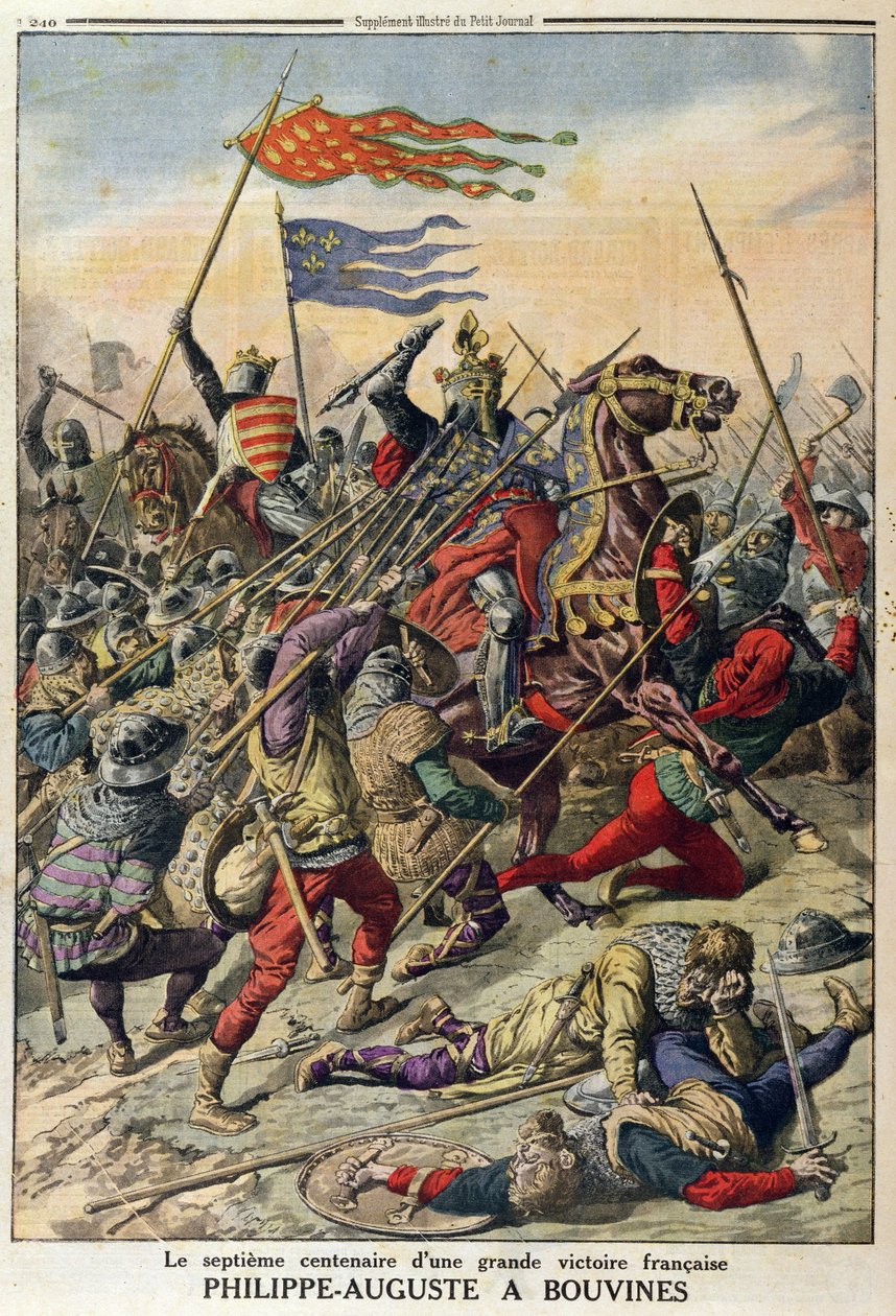 Philippe-Auguste (1165-1223) em Bouvines, ilustração do Le Petit Journal, 27 de julho de 1914 de French School