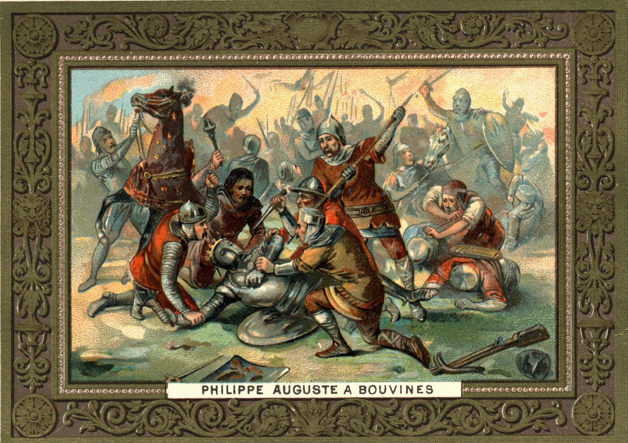 Philippe Auguste em Bouvines, em 1214. Cromolitografia do século XIX Coll. Bianchetti. de French School