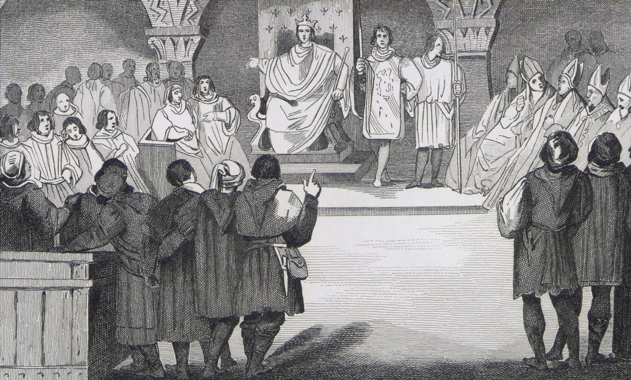 Philippe IV (1268-1314) le Bel reúne os Estados Gerais no Louvre, de &39;Histoire de France&39; por Colart, publicado c.1840 de French School