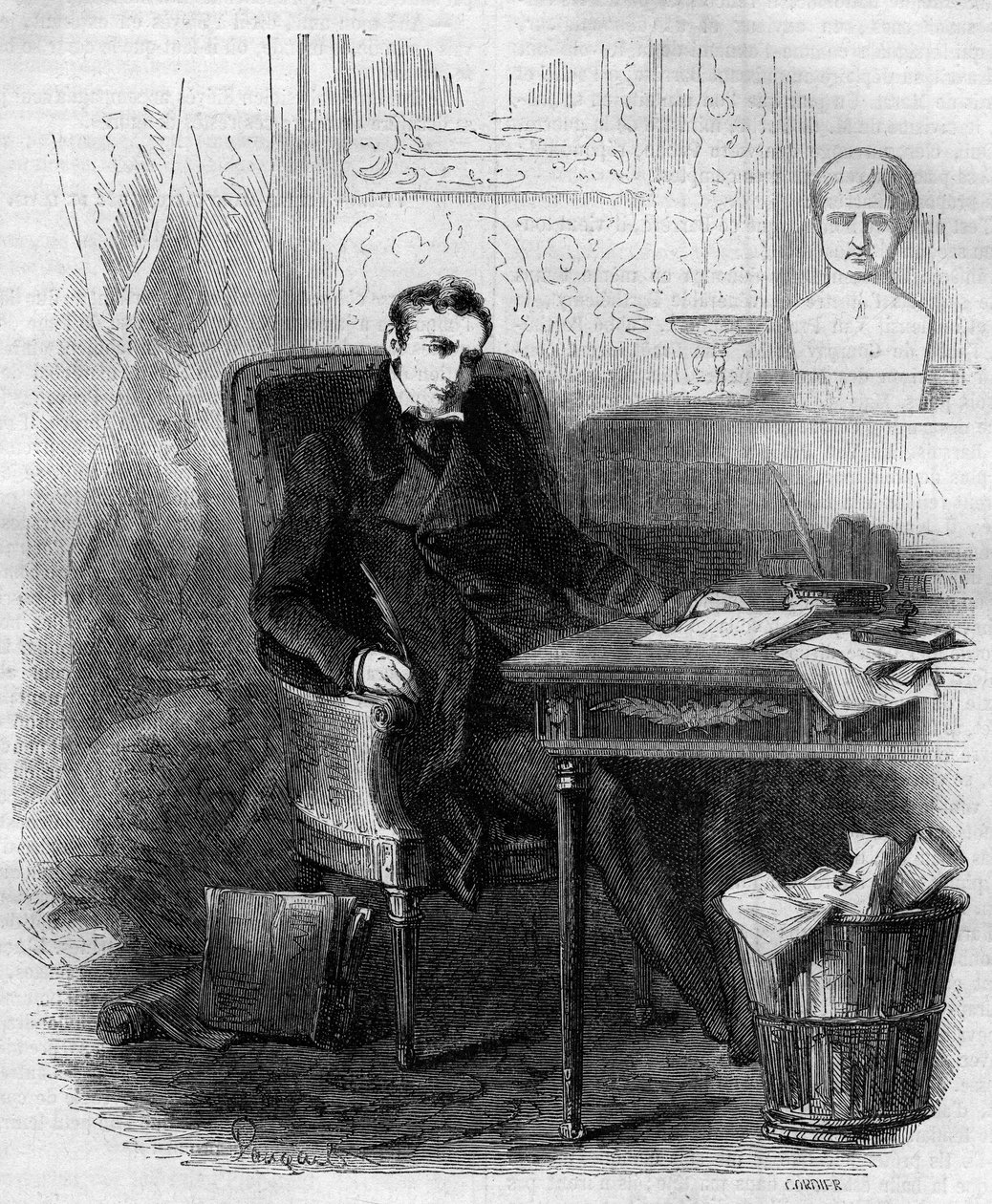 Philippe Paul (Philip-Paul) de Segur (1780-1873), diplomata e historiador francês, escrevendo a campanha russa. Gravura a partir de 1856. de French School