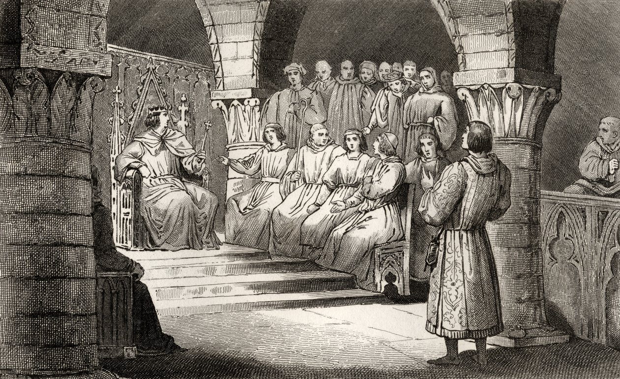 Philippe V (1293-1322), o Alto e os Estados Gerais rejeitam as pretensões de Jeanne II, de "Histoire de France" por Colart, publicado em 1840. de French School