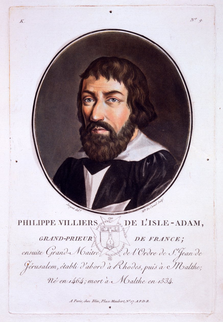 Philippe Villiers, de Isles Adam, de Retratos dos Grandes Homens, Mulheres Ilustres e Assuntos Memoráveis da França, publicado em 1787-92. de French School