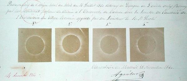 Fotografias de um eclipse solar do sol tiradas no Observatório em Madrid de French School