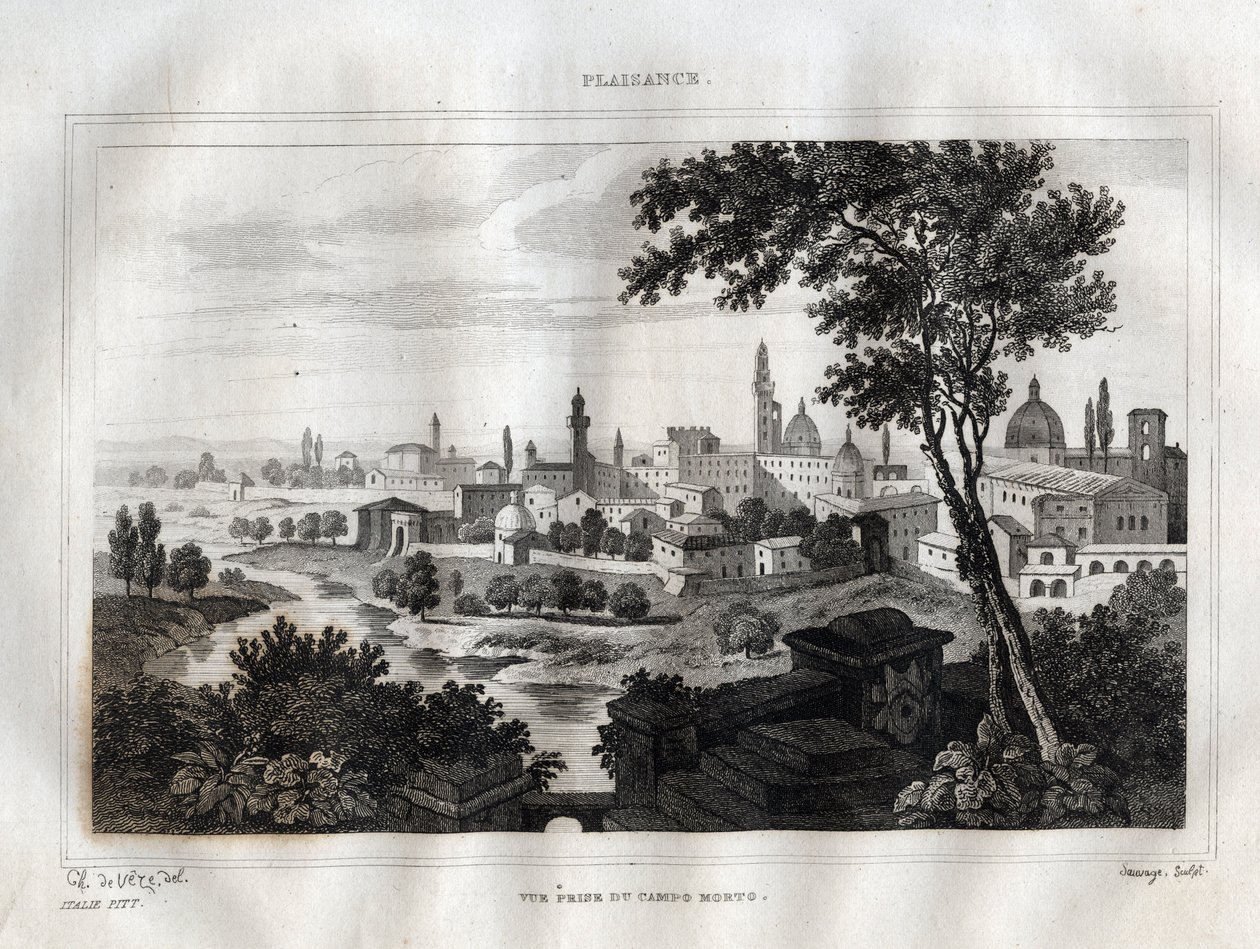 Piacenza - Plaisance - Gravura de "Picturesque Italy" de M. de Norvins, Ch. Nodier 1834-1836. de French School